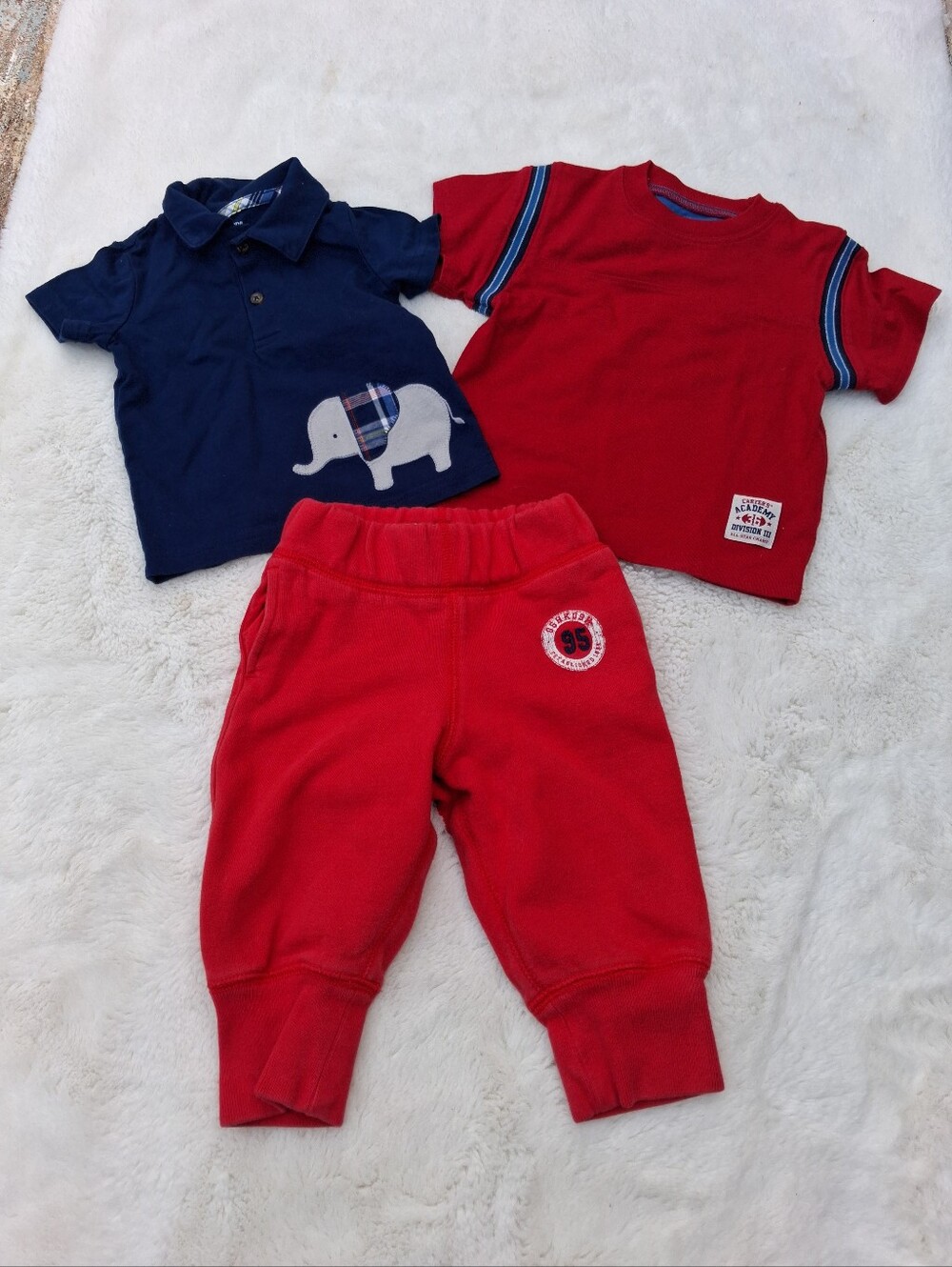 Baby Red Tee & Joggers with Navy Elephant Polo Size 9m
